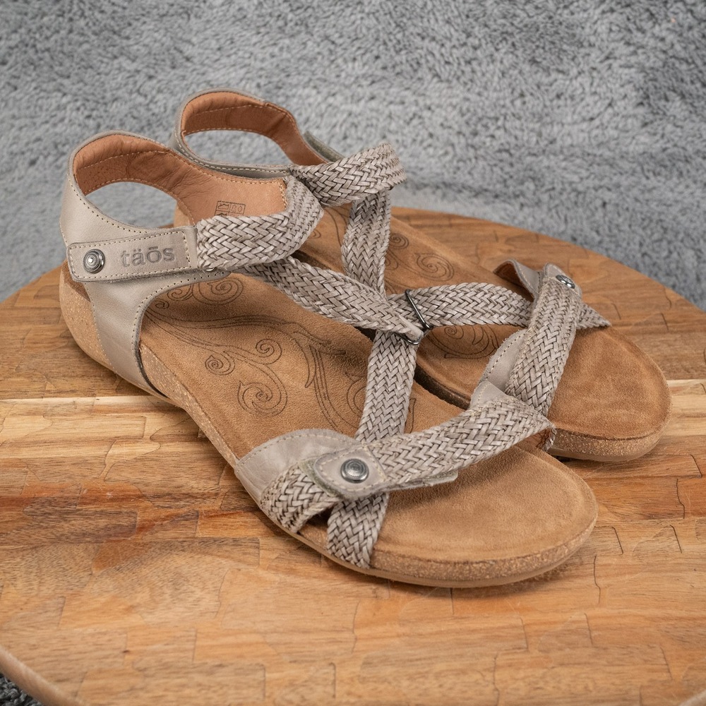 Taos Trulie Comfort Wedge Sandals Sz 42 / 11-11.5 Stone Beige Braided Adjustable